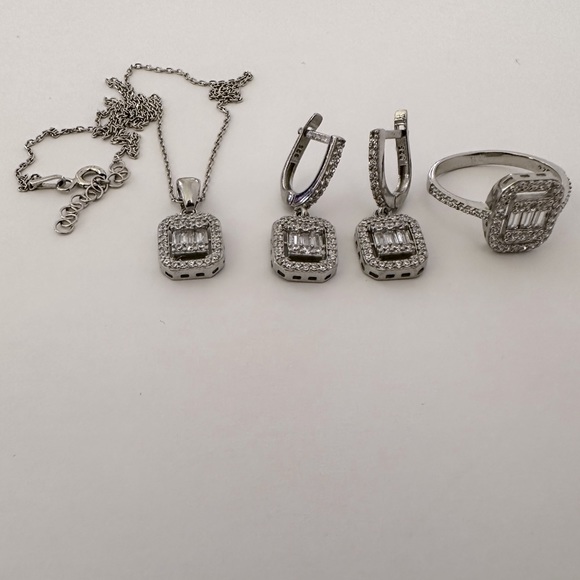 925 Silver baguette cz set trending style - Picture 12 of 13